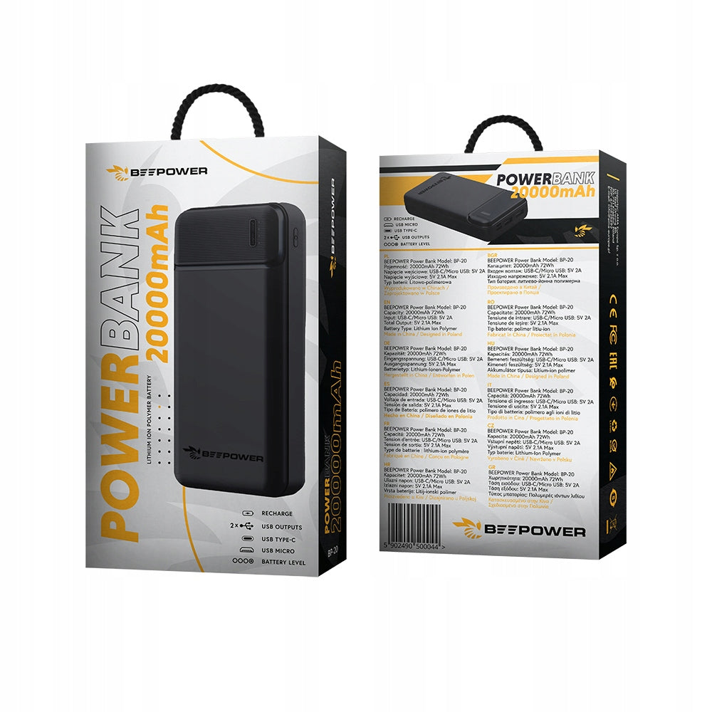 POWER BANK BEEPOWER 20000 MAH BP 20 2.1A 2XUSB BLACK