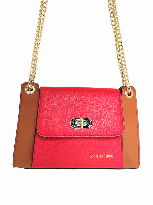 Petit Sac à main Jacques Esterel en cuir rouge/gold