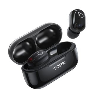 TOPK – écouteurs sans fil Bluetooth V5.0 T12,  à commande tactile, batterie 350mAh NOIR