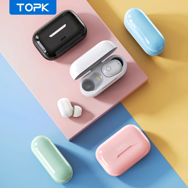 TOPK – écouteurs sans fil Bluetooth V5.0 T12,  à commande tactile, batterie 350mAh NOIR