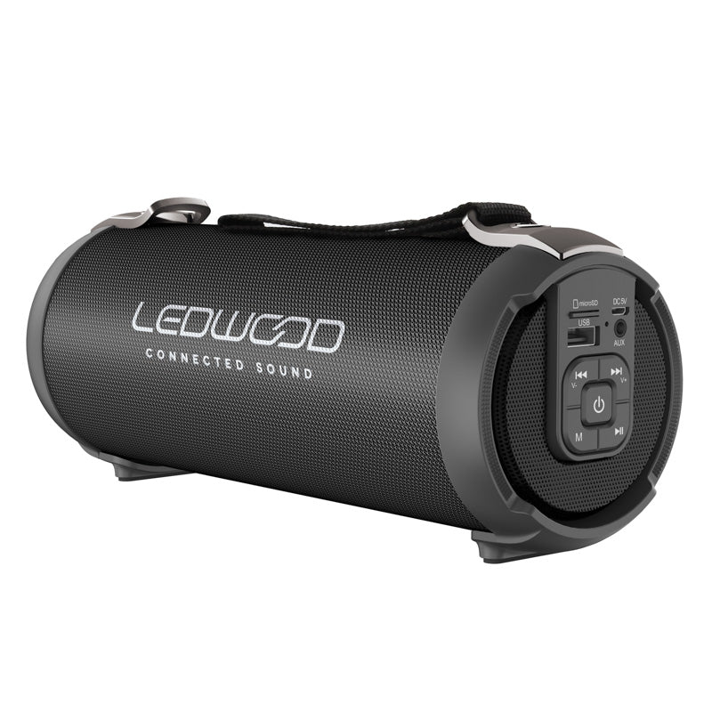 LEDWOOD ACCESS100 - Enceinte Bluetooth TWS Portable avec Sangle - Haut-Parleur sans Fil Puissant - AUX - Port USB - Carte MicroSD - Radio FM - Noir