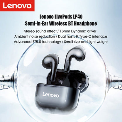 Lenovo LP40 TWS Écouteur Semi-intra-auriculaires Bluetooth sans Fil - Blanc