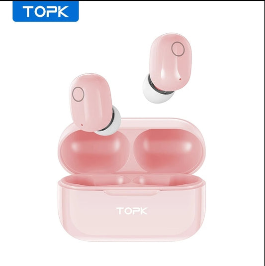 TOPK – écouteurs sans fil Bluetooth V5.0 T10 TWS, à commande tactile, avec boîte de charge 1500mAh, ROSE