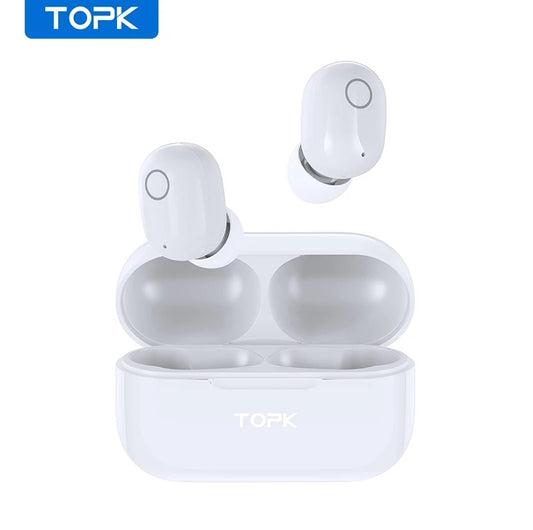 TOPK – écouteurs sans fil Bluetooth V5.0 T10 TWS,à commande tactile, avec boîte de charge 1500mAh, BLANC