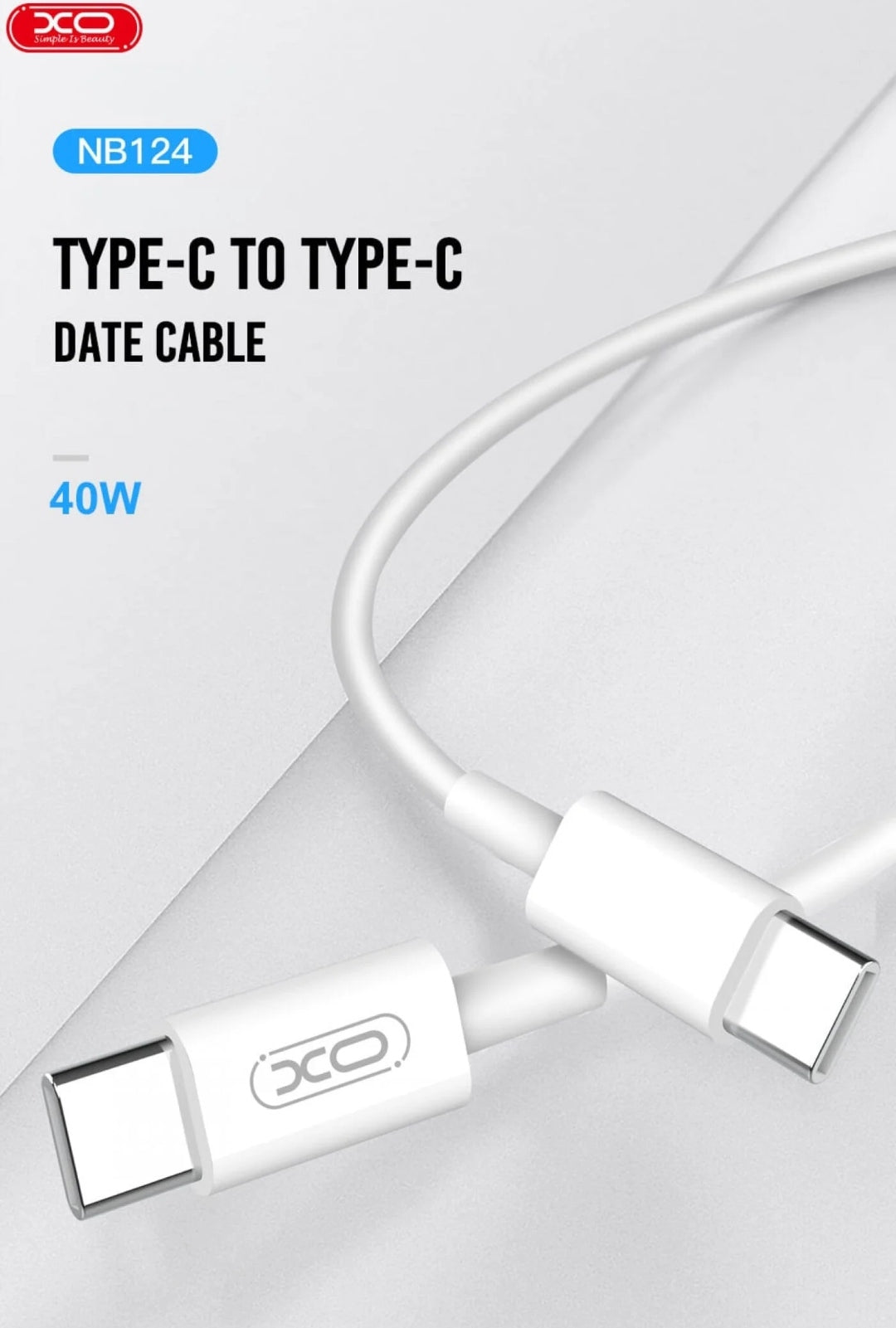 XO-Câble USB type C vers USB type C 40W Charge et Synchro 1m