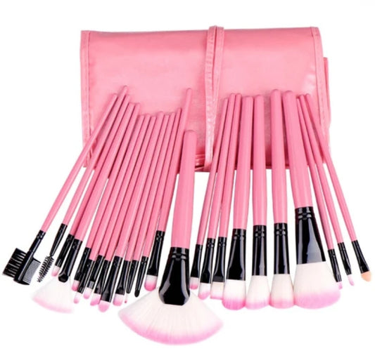 Kit pinceaux de maquillage 24 pièces- avec sac de rangement- rose