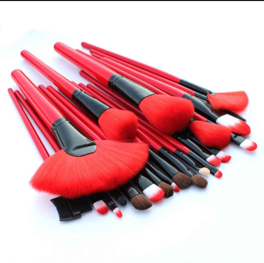 Kit pinceaux de maquillage 24 pièces - avec sac de rangement - rouge