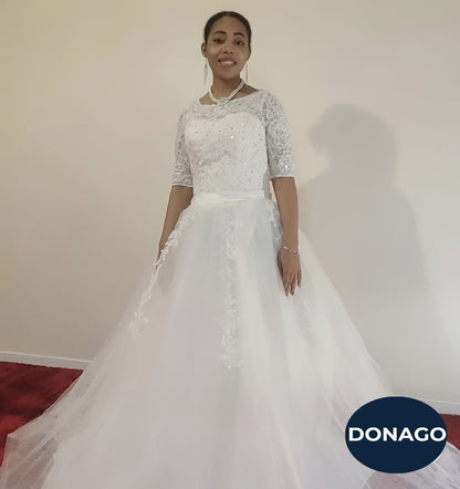 Robe de mariée, manches longues, blanche ( à louer)