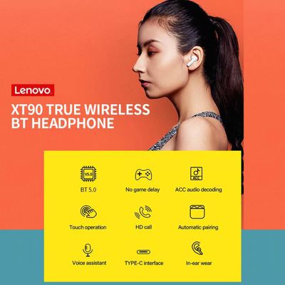 Lenovo XT90 casque sans fil BT écouteurs de sport intra-auriculaires étanche à la transpiration avec contrôle tactile noir